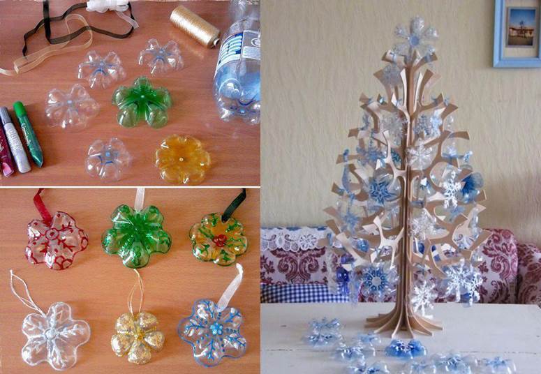 How to DIY Snowflake Ornaments from Plastic Bottles